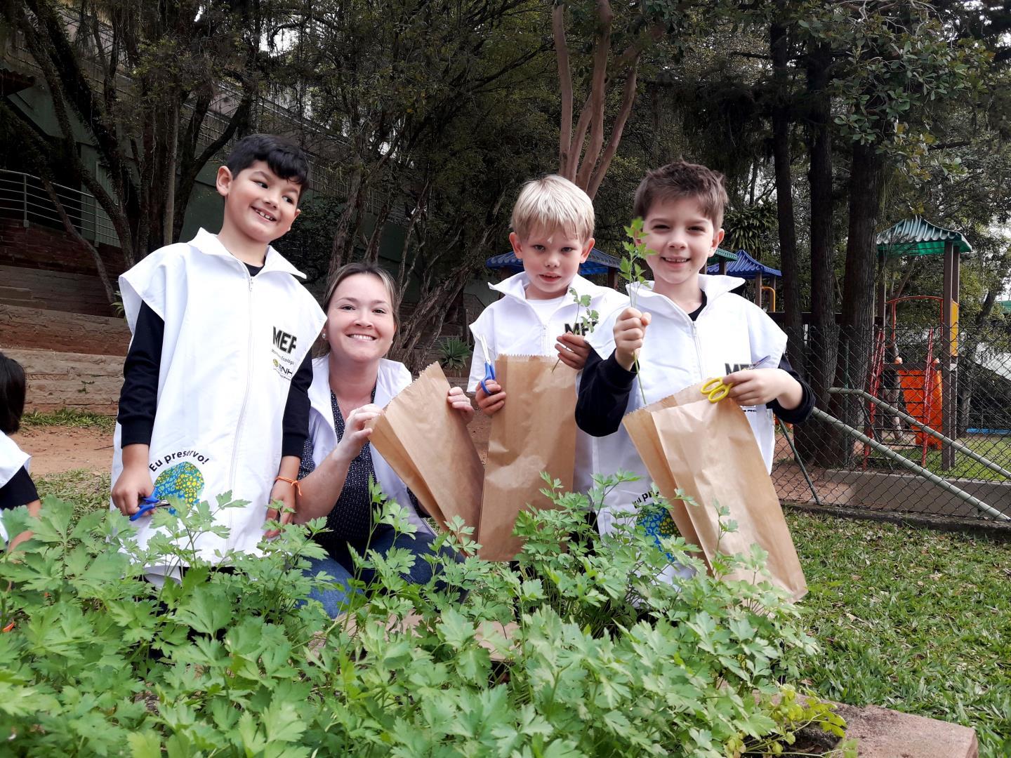 Dia de colheita na horta escolar da Unidade Pindorama