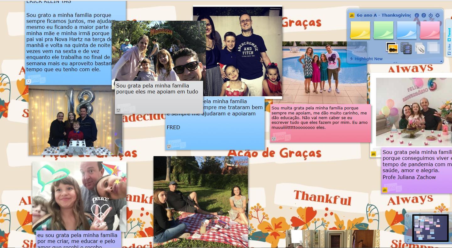 Unidade Pindorama realiza mural interativo virtual para celebrar o Thanksgiving