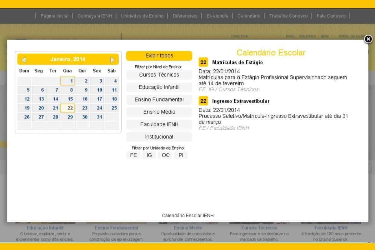 Nova forma de acessar o Calendário Escolar no site